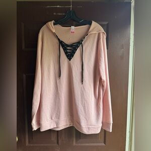 No Boundaries V Neck Lace up Hoodie Size XL there is piling/sm stain